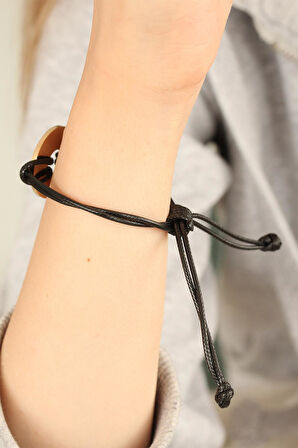 HOPE (Umutlu) Siyah Deri İpli Unisex Mood Bileklik - EBJ250327W32353