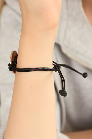 FREEDOM (Özgür) Siyah Deri İpli Unisex Mood Bileklik - EBJ250329W32443