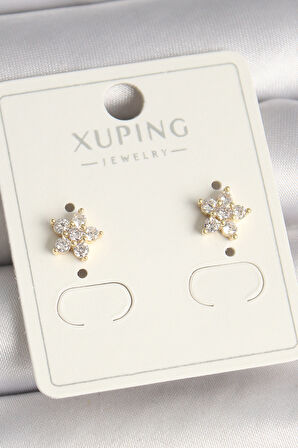 Pirinç Gold Renk Zirkon Taşlı Çiçek Model Xuping Kadın Küpe - EBJ250412W32578