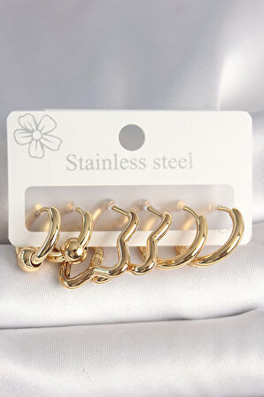 Gold Renk Yıldız Halka Model Kadın Küpe Seti - EBJ250412W32642
