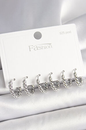 925 Ayar Gümüş Çivi Pirinç Gümüş Renk Sarmal Halka Model Kadın Küpe Seti - EBJ250412W32709