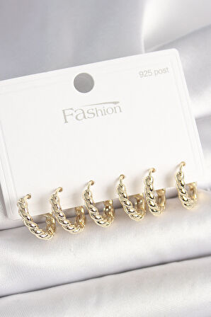 925 Ayar Gümüş Çivi Pirinç Gold Renk Sarmal Halka Model Kadın Küpe Seti - EBJ250412W32710