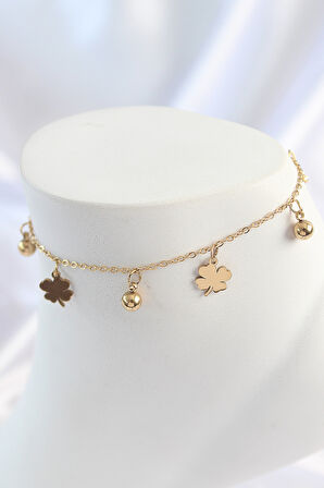 Gold Renk Sallantı Topçuk Yonca Model Kadın Halhal - EBJ250412W32670