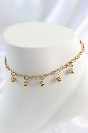 Gold Renk Sallantı Topçuk Zincir Model Kadın Halhal - EBJ250412W32674