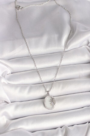 Gümüş Renk Zincir Beyaz Mineli Gün Batımı Model Zirkon Taş Detaylı Kadın Kolye - EBJ250501W32781