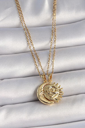 Gold Renk Ay Güneş Model Arkadaşlık Kadın Kolye - EBJ250501W33565