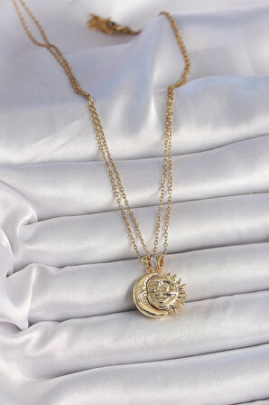 Gold Renk Ay Güneş Model Arkadaşlık Kadın Kolye - EBJ250501W33565