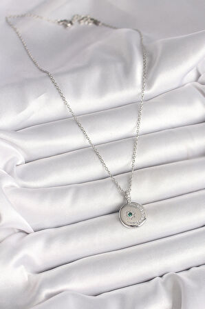 Gümüş Renk Zincir Madalyon Zirkon Taşlı İşlemeli Hilal Yıldız Model Kadın Kolye - EBJ250501W32731