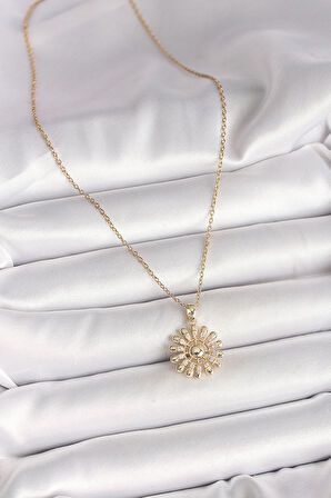 Gold Renk Zincir Zirkon Taşlı Güneş Model Kadın Kolye - EBJ250501W32744