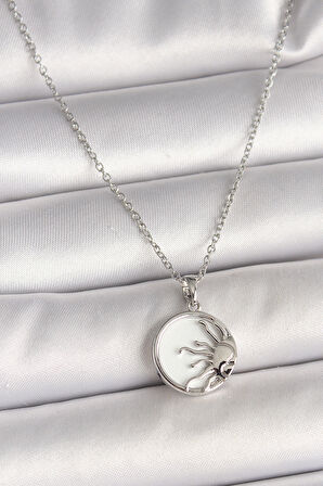 Gümüş Renk Zincir Beyaz Mineli Gün Batımı Model Kadın Kolye - EBJ250501W32777