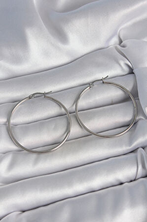 Gümüş Renk 43 mm Halka Model Kadın Küpe - EBJ250520W34067