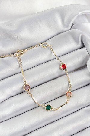 Pirinç Asorti Model Gold Renk Zirkon Taşlı Kadın Bileklik - EBJ250605W34562