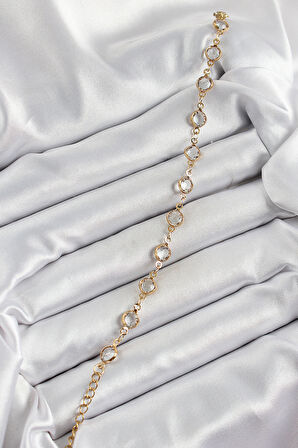 Pirinç Gold Renk Zirkon Taşlı Kadın Bileklik - EBJ250605W34573