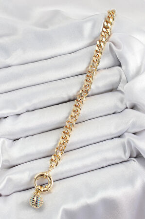 Pirinç Nazar Model Zirkon Taşlı Gold Renk VİP Seri Kadın Bileklik - EBJ250620W35784