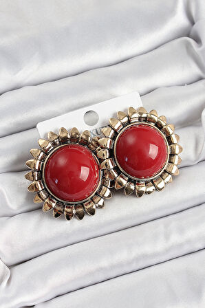 Pirinç Bordo Vintage Model Gold Renk Kadın Küpe - EBJ250620W35737