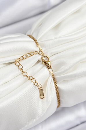 Zincir Turkuaz Mineli Sanatsal Portre İnci Detaylı Papatya Model Gold Renk Kadın Bileklik - EBJ250628W35830