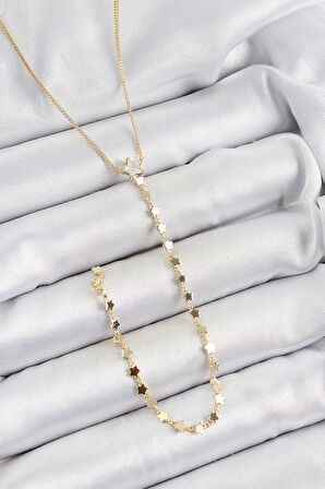 Pirinç Zirkon Taşlı Yıldız Figürlü Y Model Gold Renk Kadın Kolye - EBJ250628W35854