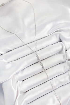 Pirinç Zirkon Taşlı Sıralı Yıldız Figürlü Y Model Gümüş Renk Kadın Kolye - EBJ250628W35865