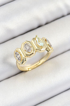 Pirinç Zirkon Taşlı Damla Model Gold Renk Kadın Yüzük - EBJ250628W35849