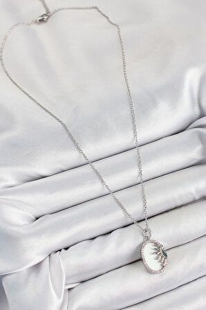  Zirkon Taşlı Yarım Güneş Model Gümüş Renk Kadın Kolye - EBJ250711W36511