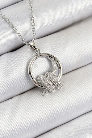  Zirkon Taşlı Düğüm Model Gümüş Renk Kadın Kolye - EBJ250711W36517