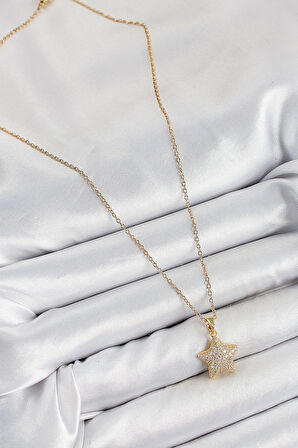  Zirkon Taşlı Yıldız Model Gold Renk Kadın Kolye - EBJ250711W36518