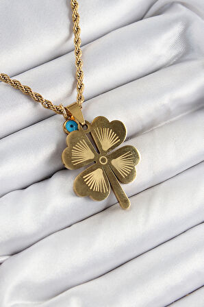  Burgu Zincirli Nazar Detaylı Yonca Model Gold Renk Kadın Kolye - EBJ250711W36544