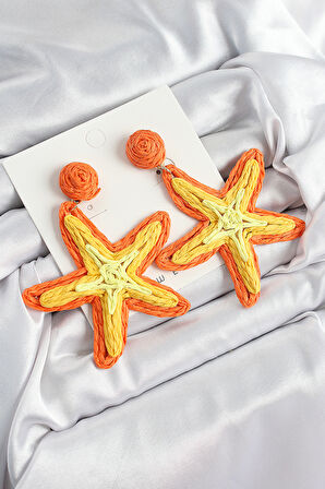 Pirinç Turuncu Deniz Yıldızı Model Gold Renk Kadın Hasır Küpe - EBJ250711W36556