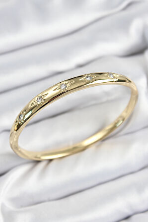 Pirinç Zirkon Taşlı Kutup Yıldızı Model Gold Renk Kadın Kelepçe - EBJ250726W36838