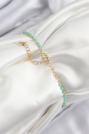 Pirinç Zirkon Taşlı Mavi Boncuklu Model Gold Renk Kadın Bileklik - EBJ250726W36901