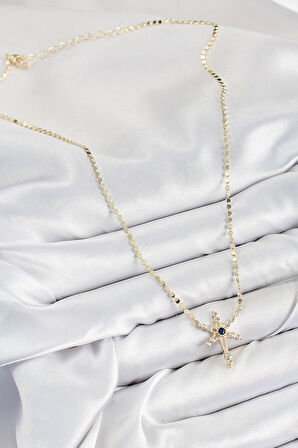 Pirinç Zirkon Taşlı Kutup Yıldızı Model Ezme Zincir Gold Renk Kadın Kolye - EBJ250726W36919