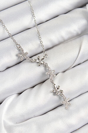 Zirkon Taşlı Çiçek Model Gümüş Renk Kadın Kolye - EBJ250726W36937