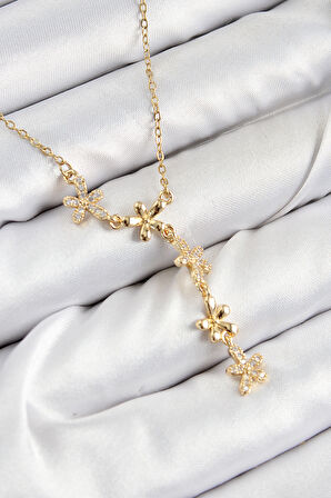 Zirkon Taşlı Çiçek Model Gold Renk Kadın Kolye - EBJ250726W36938