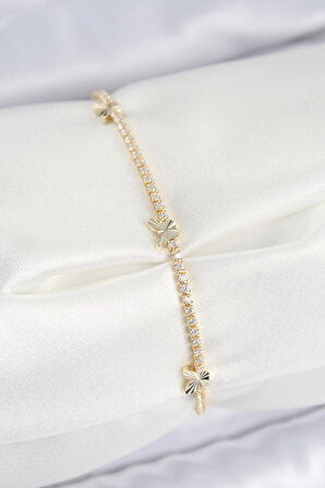 Pirinç Zirkon Taşlı Kelebek Model Gold Renk Kadın Bilekilk - EBJ250802W37121