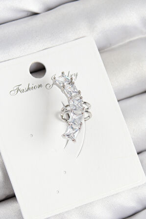 Pirinç Zirkon Taşlı Model Gümüş Renk Sağ Kıkırdak Küpe - EBJ250802W36995