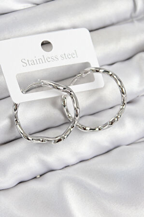 Pirinç Halka Model Gümüş Renk Kadın Küpe - EBJ250802W37011