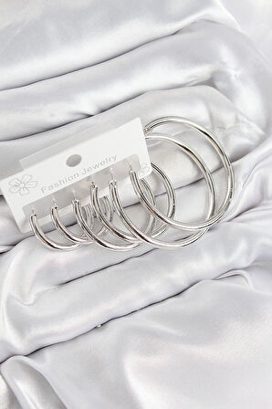 Pirinç Halka Model Gümüş Renk Kadın Set Küpe - EBJ250802W37048
