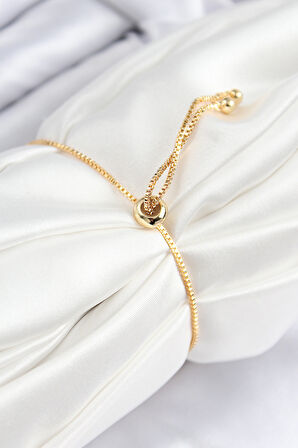 Pirinç Zirkon Taşlı Zincir Model Gold Renk Asansörlü Kadın Bileklik - EBJ250816W37442