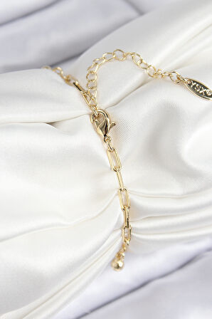 Pirinç Zirkon Taşlı Nazar Boncuğu Model Gold Renk Kadın Bileklik - EBJ250816W37521