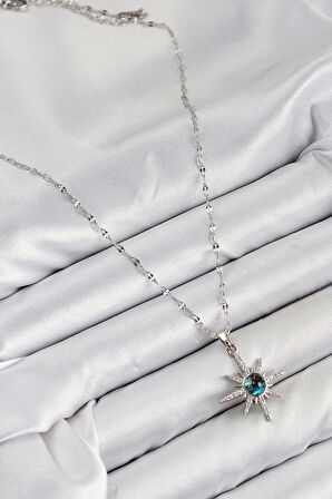 Zirkon Taşlı Kutup Yıldızı Model Gümüş Renk Kadın Kolye - EBJ250816W37233