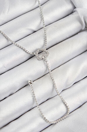 Pirinç Zirkon Taşlı Kalp Model Gümüş Renk  Y Kolye - EBJ250816W37237