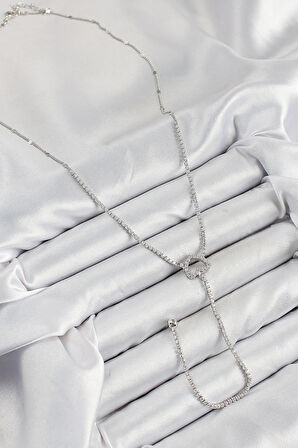 Pirinç Zirkon Taşlı Kalp Model Gümüş Renk  Y Kolye - EBJ250816W37237