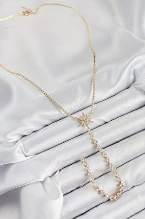 Pirinç Zirkon Taşlı Kutup Yıldızı Model Gümüş Renk Y Kolye - EBJ250816W37238