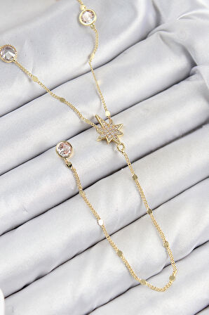 Pirinç Zirkon Taşlı Kutup Yıldızı Model Gold Renk Y Kolye - EBJ250816W37242