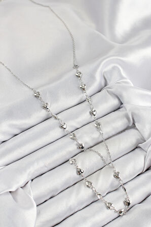 Pirinç Zirkon Taşlı Kalp Model Gümüş Renk Y Kolye - EBJ250816W37246