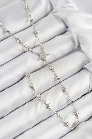 Pirinç Zirkon Taşlı Yıldız Model Gümüş Renk Y Kolye - EBJ250816W37248