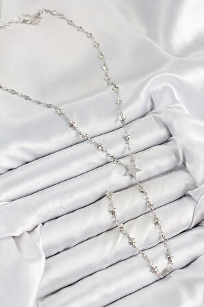 Pirinç Zirkon Taşlı Yıldız Model Gümüş Renk Y Kolye - EBJ250816W37248