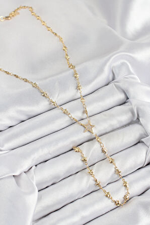 Pirinç Zirkon Taşlı Yıldız Model Gold Renk Y Kolye - EBJ250816W37249