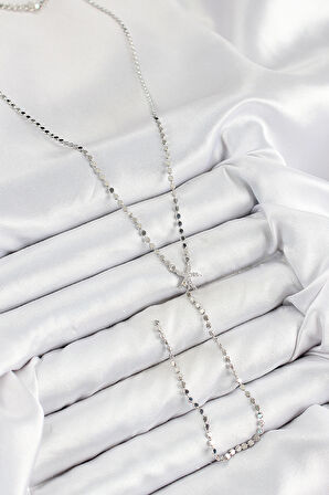 Pirinç Zirkon Taşlı Ezme Zincirli Deniz Yıldızı Model Gümüş Renk Y Kolye - EBJ250816W37256