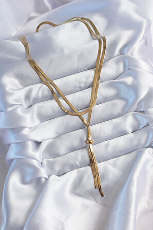 Gold Renk 2'li İtalyan Zincir Asansör Model Sallantı Detay Kadın Kolye - EBJ250816W26219